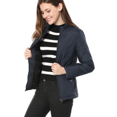 Женские куртки INSPIRE CHIC Stand Collar Lightweight Quilted Jacket Blue X-Small