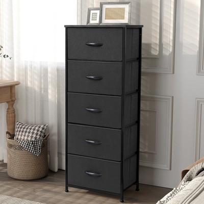 Pellebant Vertical Dresser for Bedroom Storage Tower 5-Drawer Steel Frame Wood Top Easy Pull Non-woven Fabrics Drawer