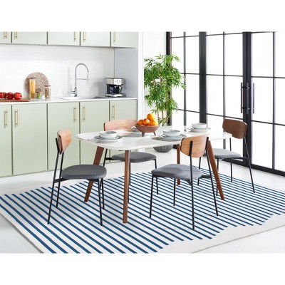 Ivory and Navy Handwoven Cotton 4' x 6' Reversible Rug