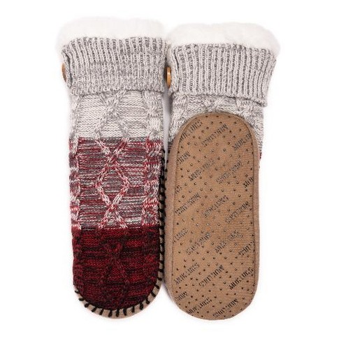 Muk Luks Women s Short Cable Slipper Sock S m Candy Apple charcoal Marl Target