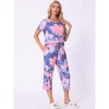 cheibear Women's Pajama Set Tie Dye Short Sleeve Capri Pants Lounge Sets with Pockets - 2 of 4