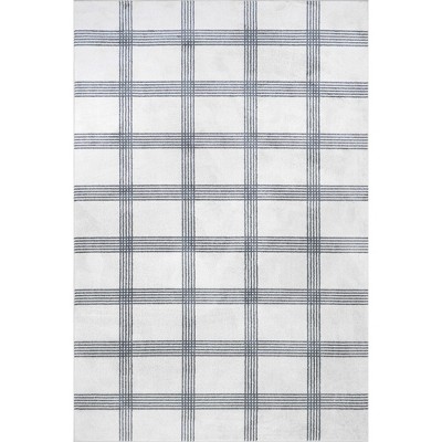 Nuloom Lenci Modern Plaid Pet Friendly Machine Washable Area Rug, 4' x 6', Light Grey