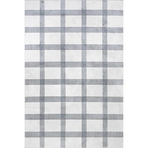 Nuloom Lenci Modern Plaid Pet Friendly Machine Washable Area Rug, 4' x 6', Light Grey - 1 of 4