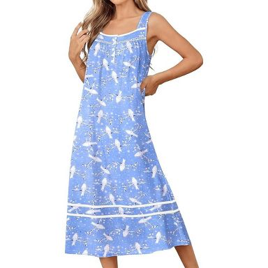 Ekouaer Nightgowns for Women Cotton Long Night Gowns Sleeveless Sleep Dress Victorian Nightdress Ladies Sleepwear Birds Blue S : Target