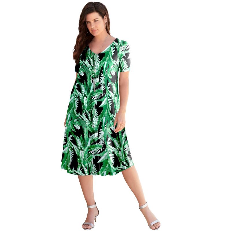 Roaman's Women's Plus Size Ultrasmooth® Fabric V-Neck Swing Dress, 1 of 2