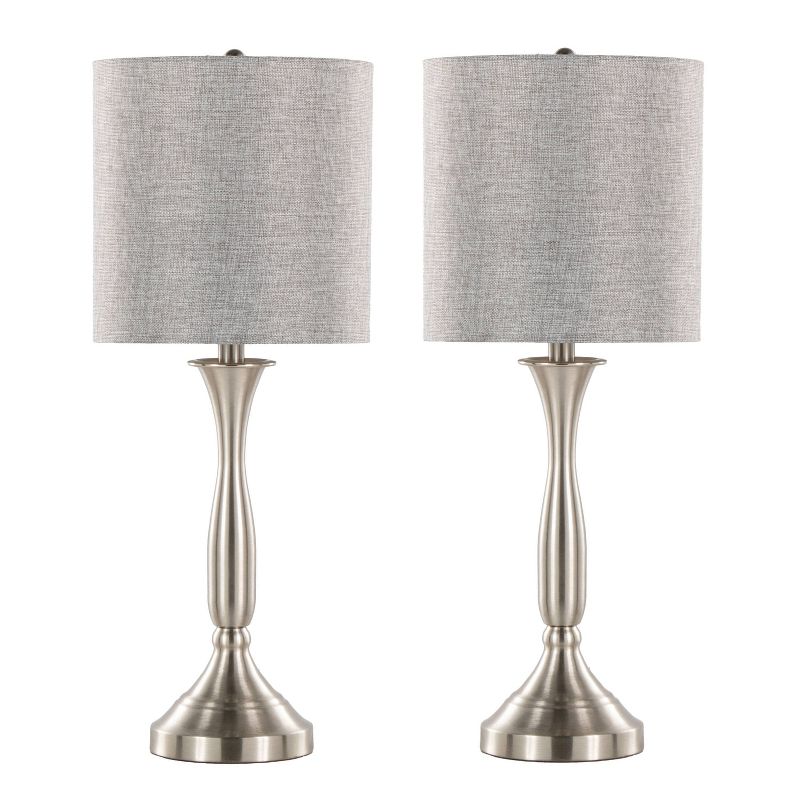 LumiSource (Set of 2) Sawyer 25&#34; Contemporary Table Lamps Brushed Nickel with Light Gray Shade and Built-in USB Port from Grandview Gallery, 1 of 9