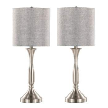 LumiSource (Set of 2) Sawyer 25" Contemporary Table Lamps Brushed Nickel with Light Gray Shade and Built-in USB Port from Grandview Gallery