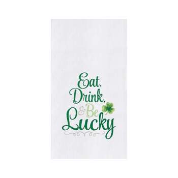 C&F Home St. Patrick's Day Eat Drink & Be Lucky Irish Shamrock Clover White Embroidered Flour Sack Kitchen Dish Towels
