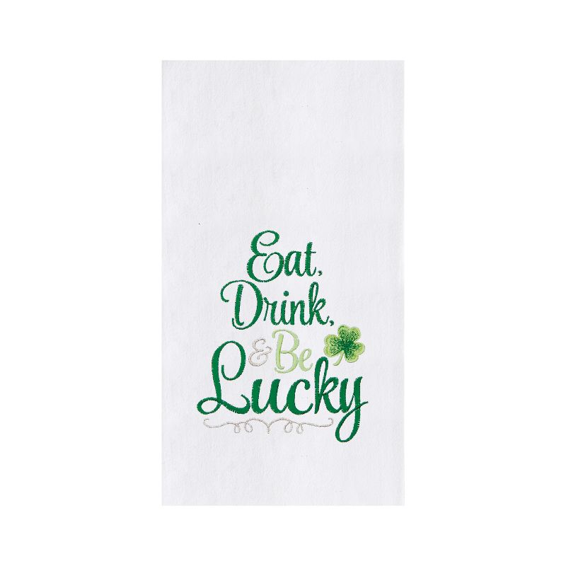 C&F Home St. Patrick's Day Eat Drink & Be Lucky Irish Shamrock Clover White Embroidered Flour Sack Kitchen Dish Towels, 1 of 5