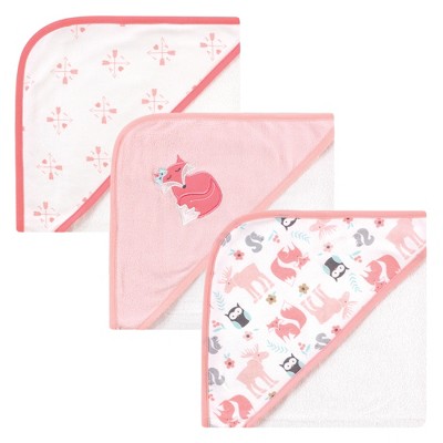 Hudson Baby Infant Girl Cotton Rich Hooded Towels, Pink Fox, One Size