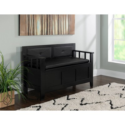 Carlton 44.5'' Black Faux Leather & Ash Wood Storage Bench