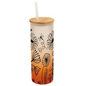 Elanze Designs Dragonfly Butterfly Bee Flower Garden Wrap-Around Design 25 Ounce Frosted Gradient Glass On-The-Go Coffee Travel Skinny Tumbler Mug - 1 of 1