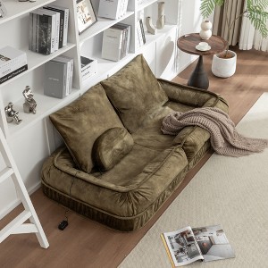 Upholstered Human & Pet Bean Bag Sofa, 5-Position Adjustable Backrest with Massage Pillow, Velvet Floor Couch with 2 Soft Pillows for Adults & Pets - 1 of 4