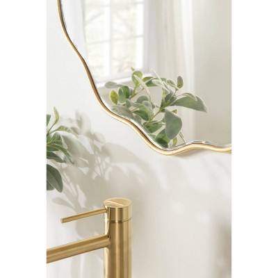 Elegant Viona 29" Round Scalloped Wall Mirror in Gold Finish