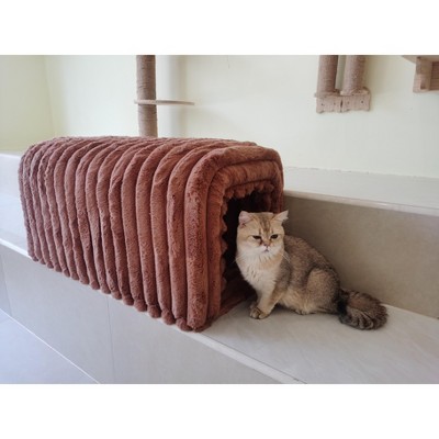 Vynxaria Storage Bench Pet Supplies Corduroy Bench Cat's nest to hide For the Living Room, Entryway and Bedroom, Brown