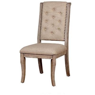 Vynxaria Set of 2 Beige Upholstered Dining Chairs with Tufted Backs and Nail - Head Trim, Ideal for Living Room & Dining Room