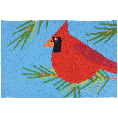 Jellybean Cardinal Perched in Pine Washable Doormat – 20" x 30" Seasonal Accent Mat for Home or Patio