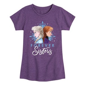 Girls' - Frozen 2 - Elsa and Anna Forever Sisters Fitted Short Sleeve Graphic T-Shirt - 1 of 4