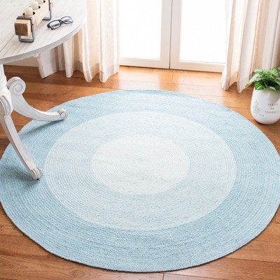 Ivory and Aqua Round Braided Synthetic Area Rug