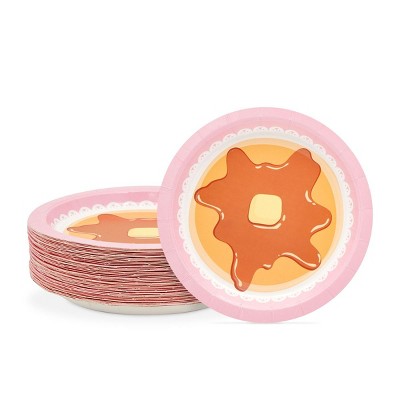 Blue Panda 48 Pack Pink Pancake Paper Plates for Pajama Party (7 In)
