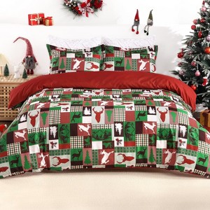 GustoWave  Christmas Reindeer Patchwork Duvet Cover and Pillow Shams Set, Bedding Set - 1 of 4