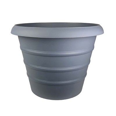 HC Companies MSA16001DE2 16 Inch Indoor Outdoor Fade Resistant Marina Nautical Themed Round Plastic Planter Pot with Rope Like Accents, Slate Blue