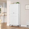 63" Tall Farmhouse Kitchen Pantry Cabinet with 5 Tiers, 2 Doors & Adjustable Shelf – Engineered Wood Freestanding Storage - 3 of 4