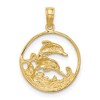 Black Bow Jewelry 14k Yellow Gold Double Dolphins Circle Pendant - 3 of 4
