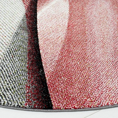 Handmade Grey and Red Round Synthetic Area Rug