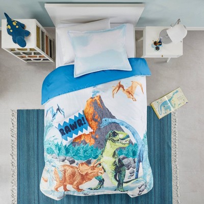 Full/Queen Conner Dinosaur Printed Comforter Set Blue