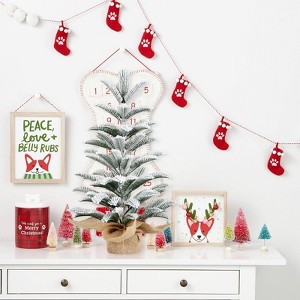 50CM Flocked Tabletop Mini Tree 85 Tips Cement Burlap Base Winter Holiday Home Office Desk Gift - 1 of 4