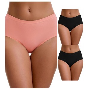 INSPIRE CHIC Plus Size for Women's Mid-Waisted Loose Elastic Waistband Full Coverage Briefs 3 Packs - 1 of 4