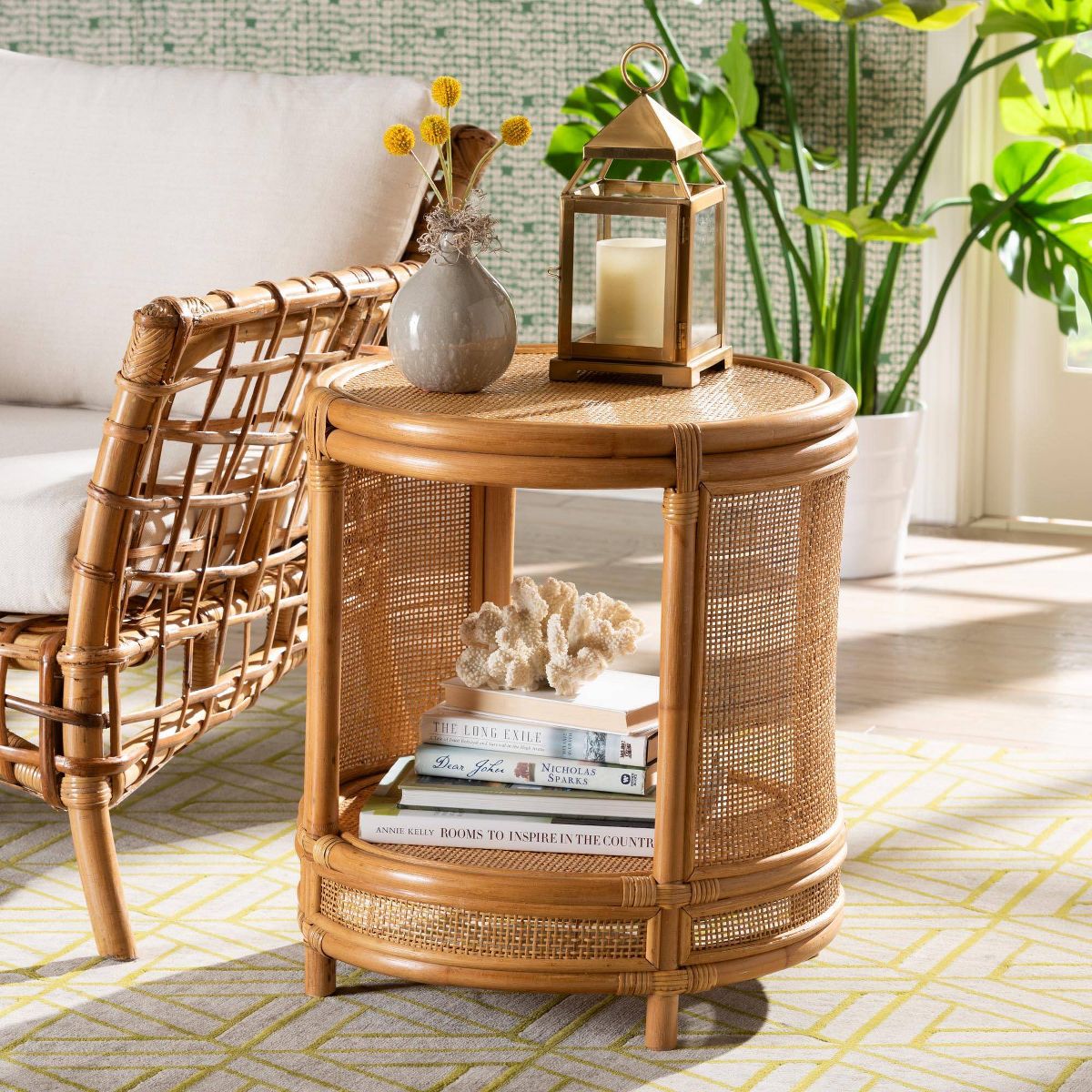 bali & pari Louis Rattan End Table Light Honey: No Assembly, Round Wicker Side - thumbnail 2