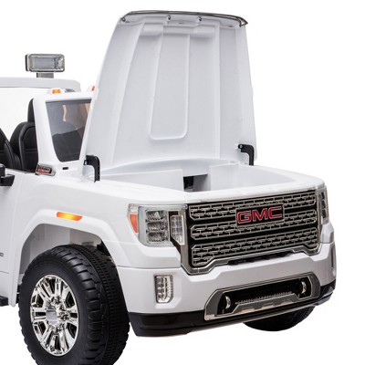 White 12V GMC Sierra HD Kids Ride-On Truck with Remote Control
