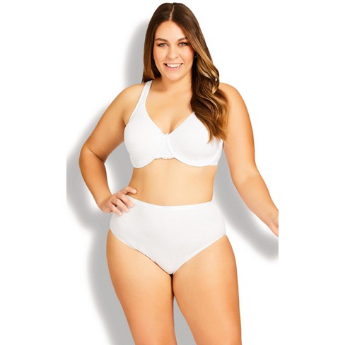 AVENUE | Women's Plus Size Brief Hi Cut Pln 3Pk - White - 30W/32W