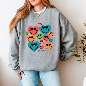 Simply Sage Market S.W.Smiley Distressed Smiley Hearts Sweatshirt - 1 of 4