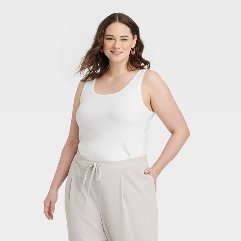 Women's Slim Fit Tank Top - A New Day™ White 2x : Target