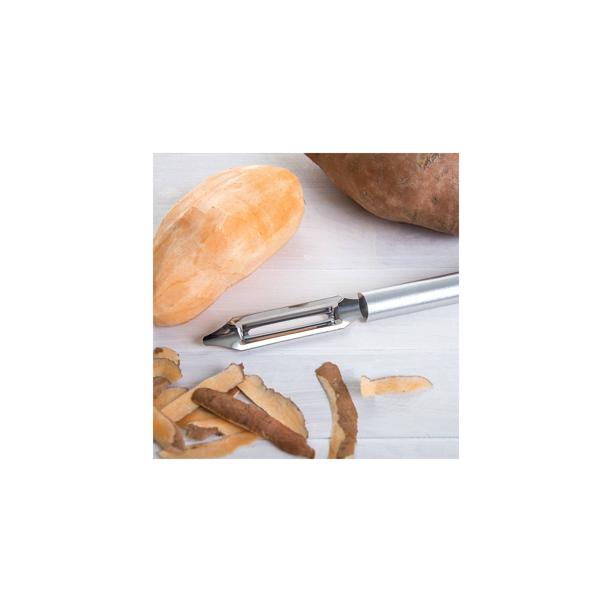 Rada Stainless Steel Vegetable Peeler, Razor Sharp Swiveling Blade follows Veggie Contours, Recycled Aluminum Handle