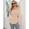 Clearlove Women’s Long Sleeve Cutout Asymmetrical Neck Tshirt Slim Fit Tunic Blouse with Side Split Slit Casual Solid Tops - 2 of 4