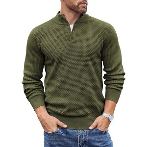 COOFANDY Men's Quarter Button Sweater Lightweight Mock Neck Pullover Sweater Fashion Casual Knitted Waffle Henley Sweater - 1 of 4