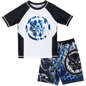 Marvel Avengers Spider-Man Captain America Hulk Iron Man Pullover Rash Guard & Swim Trunks Outfit Set Toddler to Big Kid - 1 of 4