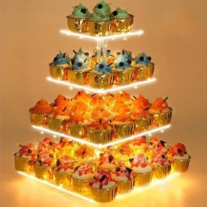 Wikineon 4 Tier Cupcake Stand Acrylic Tower Display with LED Light Premium Holder Dessert Tree Tower for Birthday Cady Bar D¨¦cor Weddings - 1 of 4
