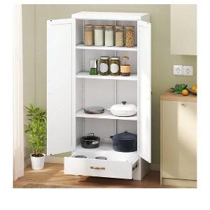 62 inch Steel Cabinet with One Drawer & 4 Adjustable Shelves For Home Living Room Dining Room Kitchen Storage, Elegant Metal Handle - 1 of 4