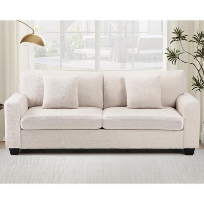 Whizmax Lambswool Sofa Couch, 83 in Pile Fleece Loveseat Comfy Couches with Removable Back and Seat Cushions, 3 Seater Fluffy Couch, Beige