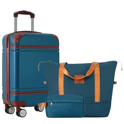 3-Piece Hardshell Luggage Sets With Bags Carry-On Suitcase Double Spinner Wheels With Tsa Lock,Single Vintage Luggage 20 In-Cuddlewood
