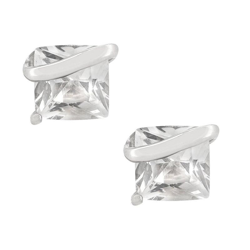 Princess-Cut Stud Earrings in Sterling Silver, 2 of 4