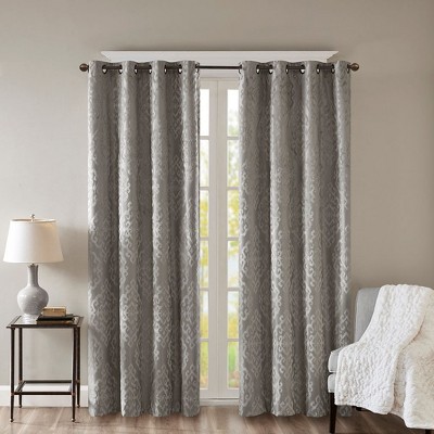 PAGED Curtains Knitted Jacquard Damask Total Blackout Grommet Top Curtain Panel Privacy Assured for Bedroom, Living Room, L84, Charcoal