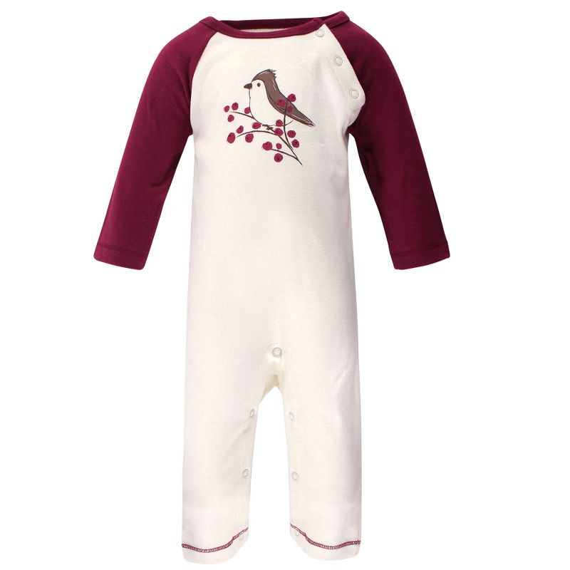 Touched by Nature Baby Girl Organic Cotton Coveralls 3pk, Berry Branch, 5 of 6