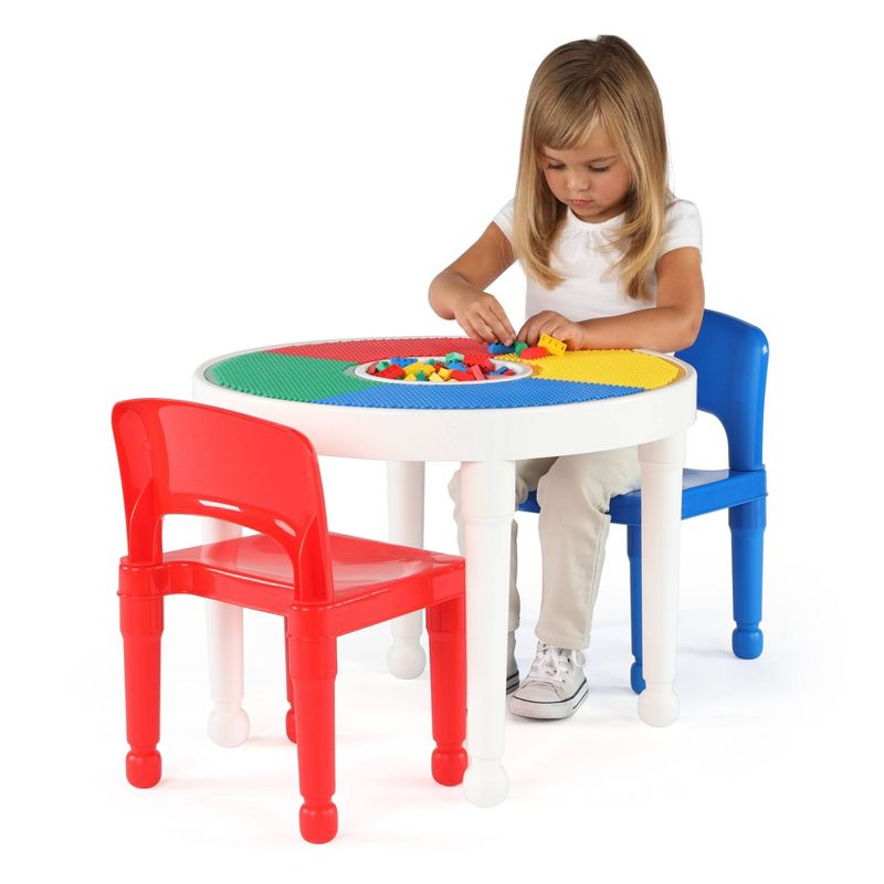 3pc Round Plastic Construction Kids&#39; Table with 2 Chairs and Cover Blue/Red/White - Humble Crew, 6 of 9