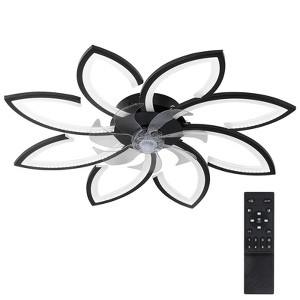 DAKAFUL Dimmable 7 Blade Modern Ceiling Fan with Lights and Remote, 6 Speed Reversible Blades Timing for Bedroom Black - 1 of 4